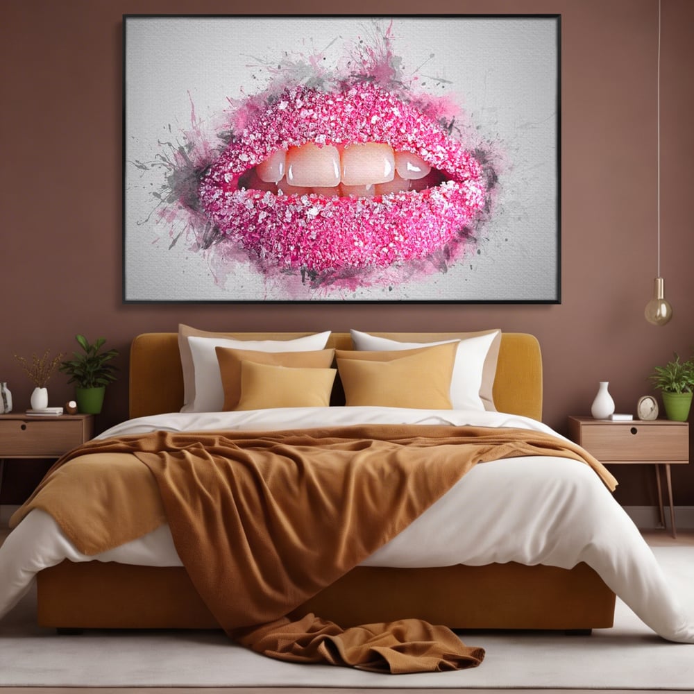 Leinwand Wandkunst Leinwand Wandkunst Premium LuxCanva® E1045, Rosa Lippen Süße, Kuss, Geschmack, Zucker, Genuss, Aroma, Wohnzimmer, kräftige Farben