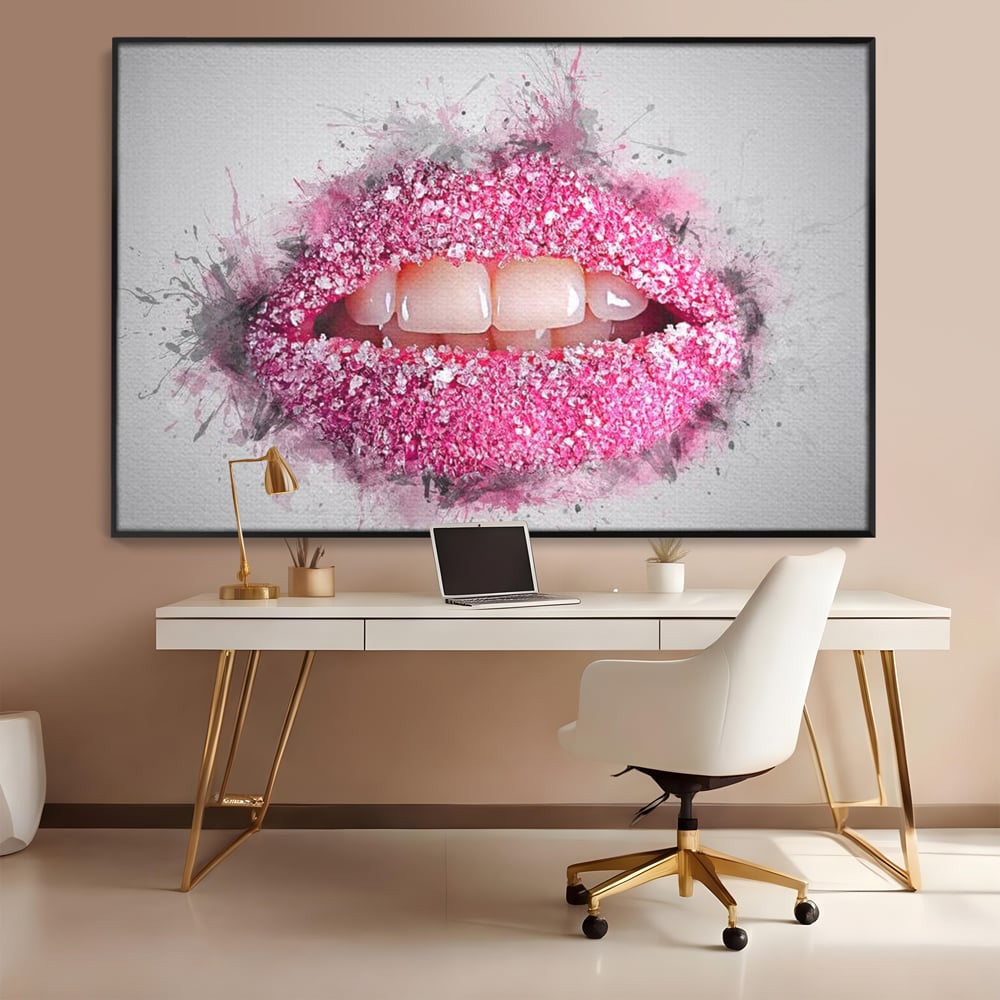 Leinwand Wandkunst Leinwand Wandkunst Premium LuxCanva® E1045, Rosa Lippen Süße, Kuss, Geschmack, Zucker, Genuss, Aroma, Wohnzimmer, kräftige Farben
