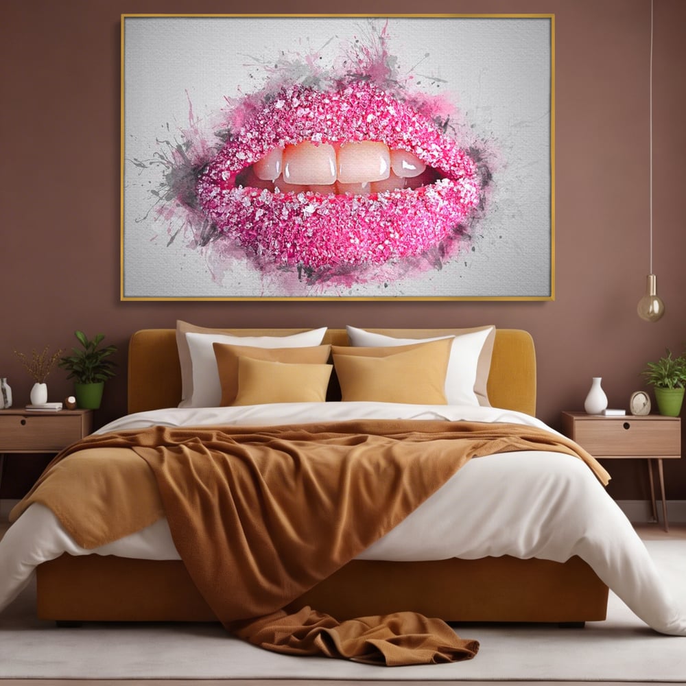 Leinwand Wandkunst Leinwand Wandkunst Premium LuxCanva® E1045, Rosa Lippen Süße, Kuss, Geschmack, Zucker, Genuss, Aroma, Wohnzimmer, kräftige Farben
