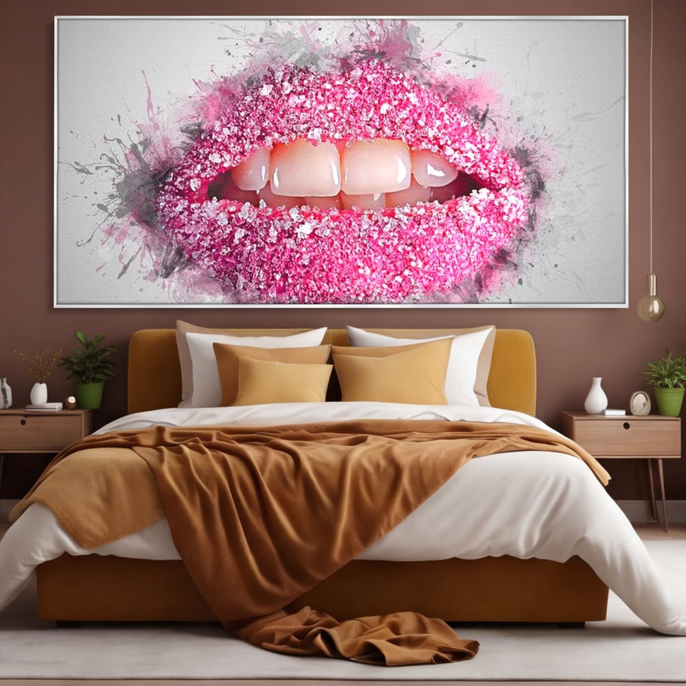 Leinwand Wandkunst Leinwand Wandkunst Premium LuxCanva® E1045, Rosa Lippen Süße, Kuss, Geschmack, Zucker, Genuss, Aroma, Wohnzimmer, kräftige Farben