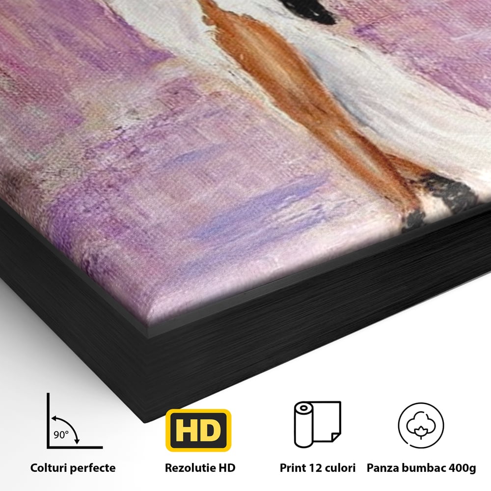 Tablou Canvas Premium LuxCanva® E1046, Femeia cu Umbrela Alba, Feminitate, Rafinament, Solitudine, Ploaie, Umbrela, Living Room, Culori vibrante