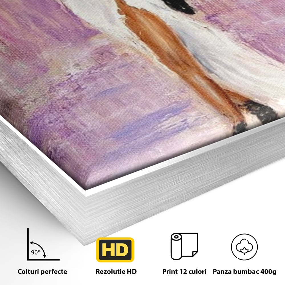 Tablou Canvas Premium LuxCanva® E1046, Femeia cu Umbrela Alba, Feminitate, Rafinament, Solitudine, Ploaie, Umbrela, Living Room, Culori vibrante
