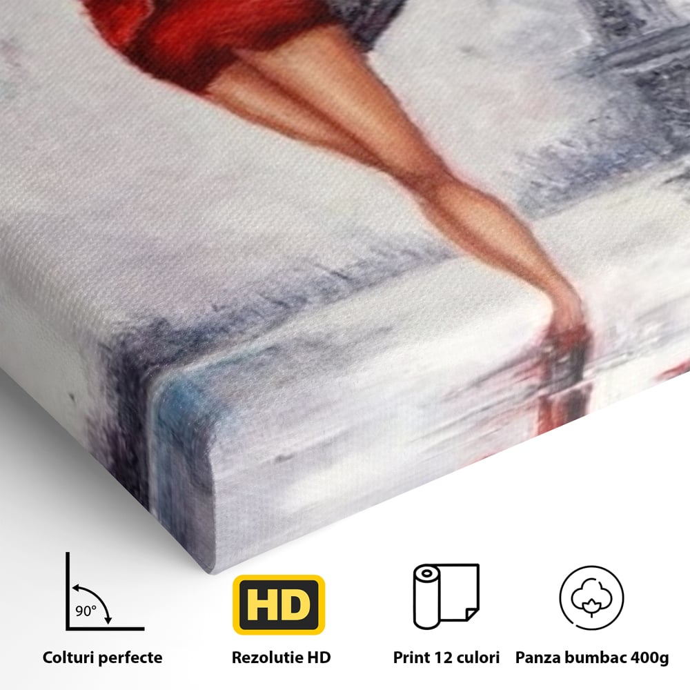 Tablou Canvas Premium LuxCanva® E1047, Rendez-Vous la Turnul, Paris, Strazi, Pasi, Rochie, Parizian, Living Room, Culori vibrante
