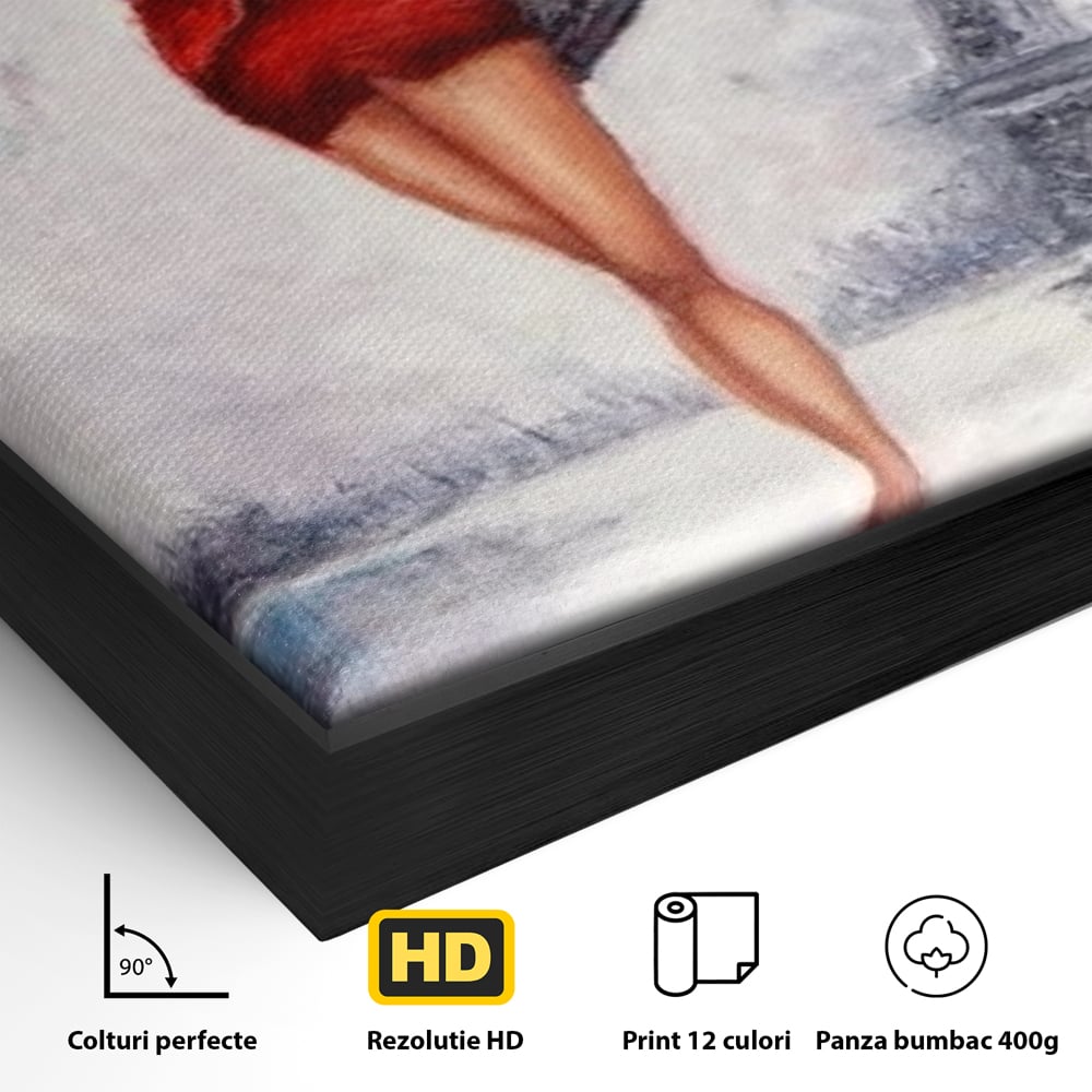 Tablou Canvas Premium LuxCanva® E1047, Rendez-Vous la Turnul, Paris, Strazi, Pasi, Rochie, Parizian, Living Room, Culori vibrante