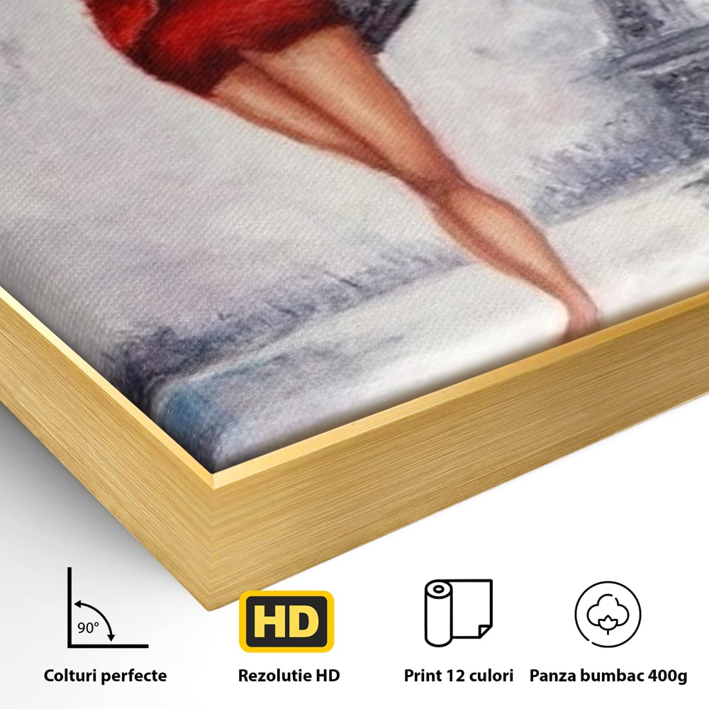 Tablou Canvas Premium LuxCanva® E1047, Rendez-Vous la Turnul, Paris, Strazi, Pasi, Rochie, Parizian, Living Room, Culori vibrante