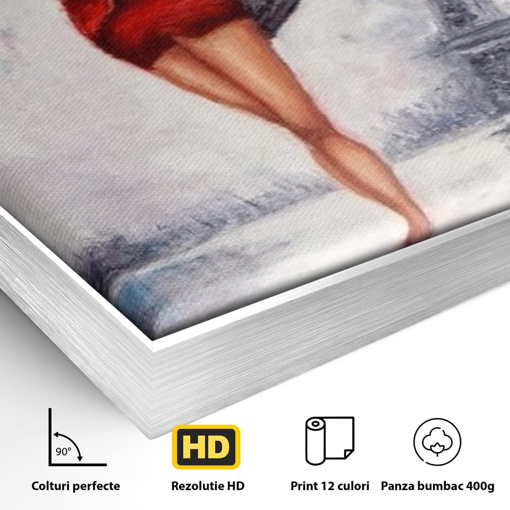 Tablou Canvas Premium LuxCanva® E1047, Rendez-Vous la Turnul, Paris, Strazi, Pasi, Rochie, Parizian, Living Room, Culori vibrante