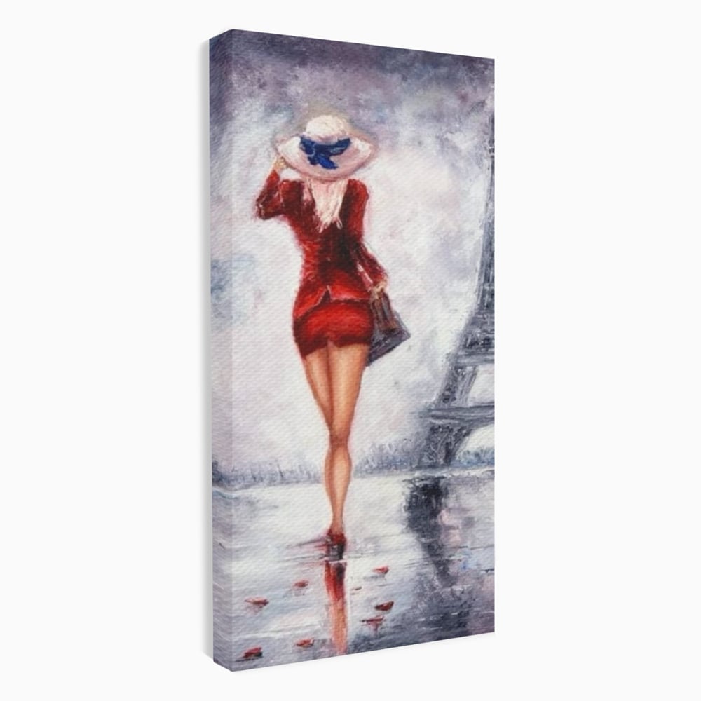 Tablou Canvas Premium LuxCanva® E1047, Rendez-Vous la Turnul, Paris, Strazi, Pasi, Rochie, Parizian, Living Room, Culori vibrante
