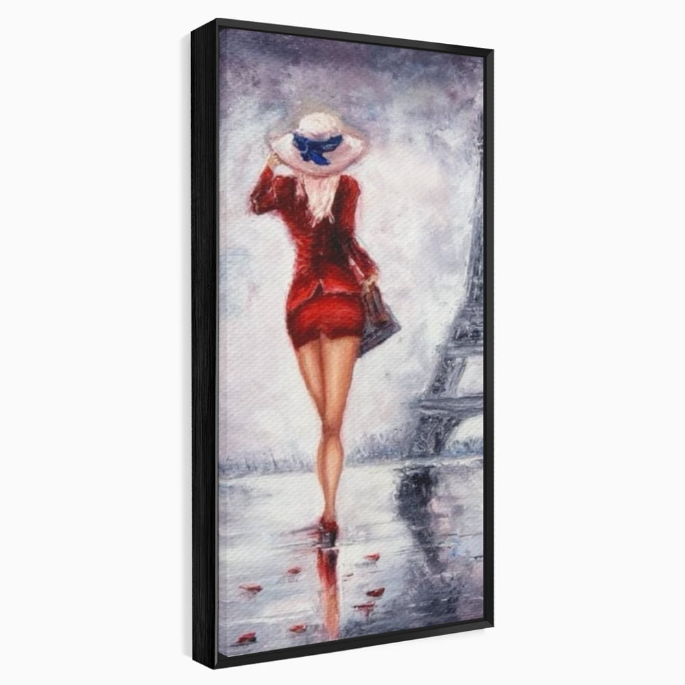 Tablou Canvas Premium LuxCanva® E1047, Rendez-Vous la Turnul, Paris, Strazi, Pasi, Rochie, Parizian, Living Room, Culori vibrante