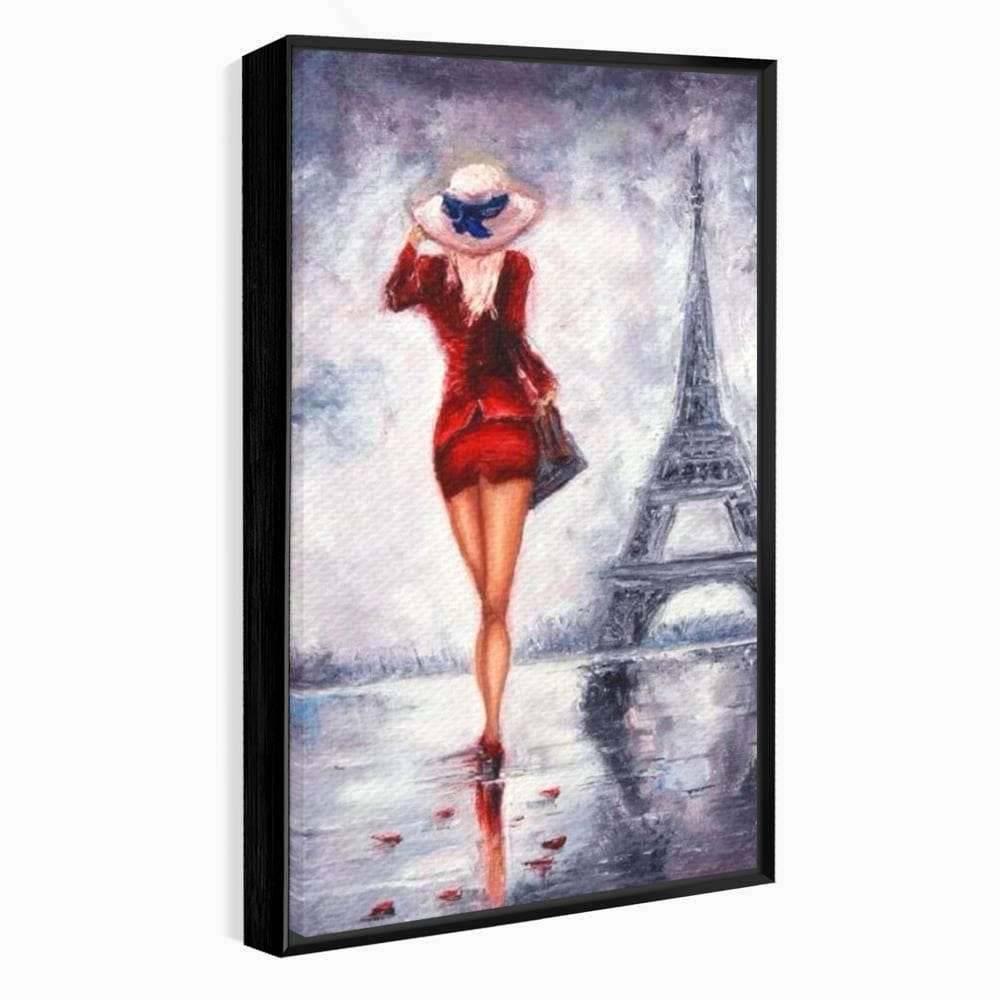 Tablou Canvas Premium LuxCanva® E1047, Rendez-Vous la Turnul, Paris, Strazi, Pasi, Rochie, Parizian, Living Room, Culori vibrante