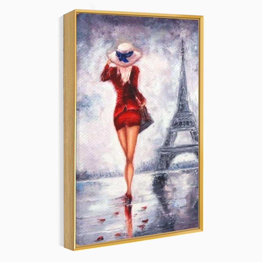 Tablou Canvas Premium LuxCanva® E1047, Rendez-Vous la Turnul, Paris, Strazi, Pasi, Rochie, Parizian, Living Room, Culori vibrante
