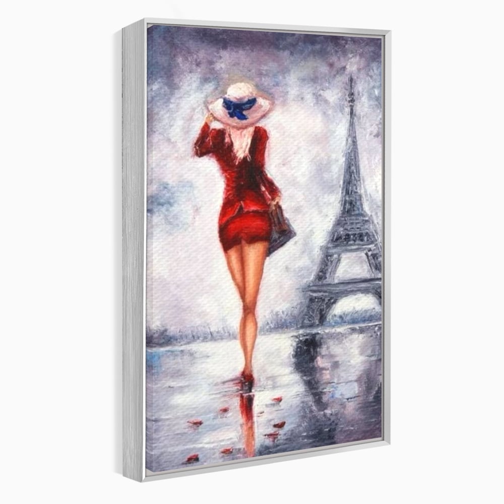 Tablou Canvas Premium LuxCanva® E1047, Rendez-Vous la Turnul, Paris, Strazi, Pasi, Rochie, Parizian, Living Room, Culori vibrante