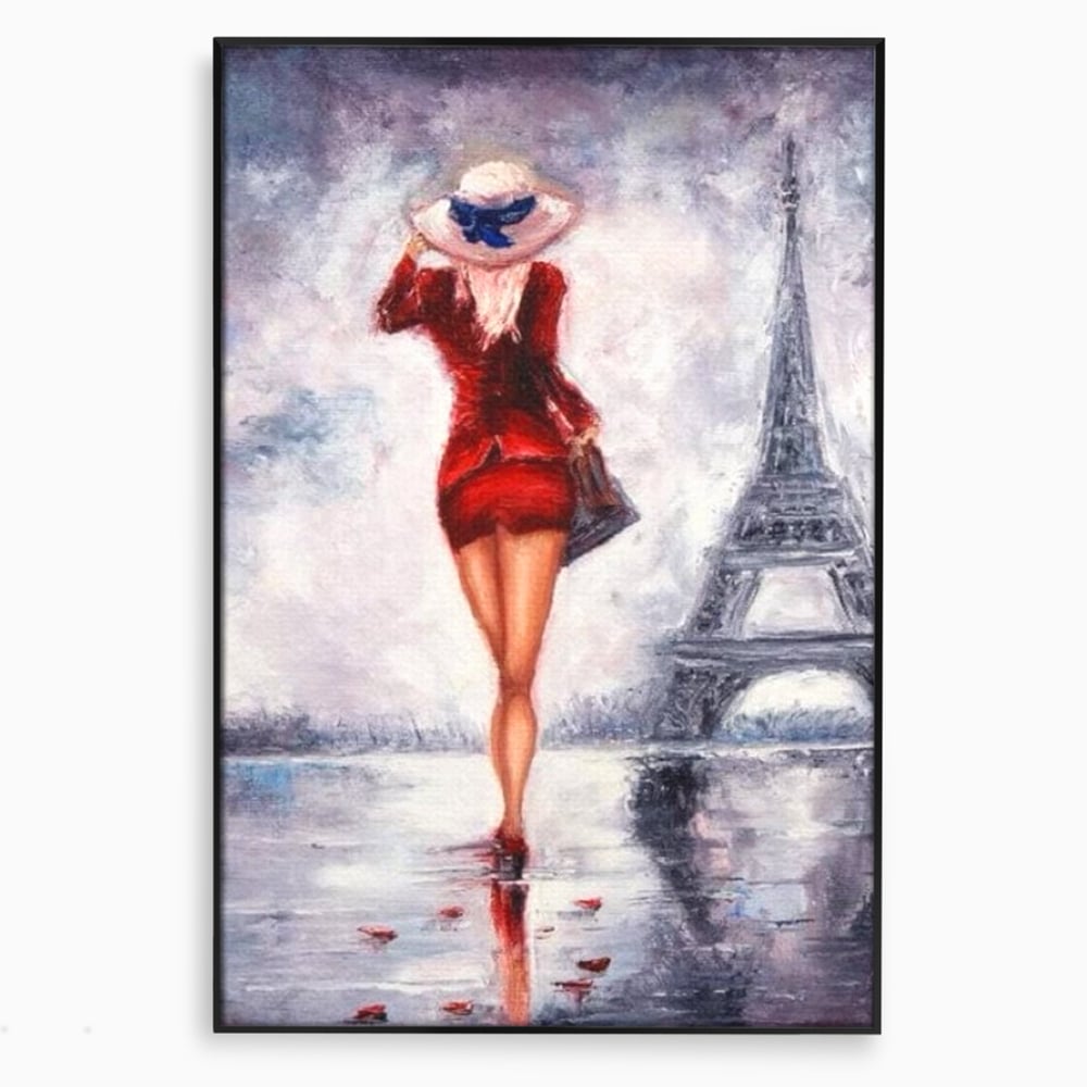 Tablou Canvas Premium LuxCanva® E1047, Rendez-Vous la Turnul, Paris, Strazi, Pasi, Rochie, Parizian, Living Room, Culori vibrante