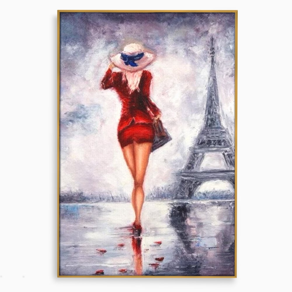 Tablou Canvas Premium LuxCanva® E1047, Rendez-Vous la Turnul, Paris, Strazi, Pasi, Rochie, Parizian, Living Room, Culori vibrante