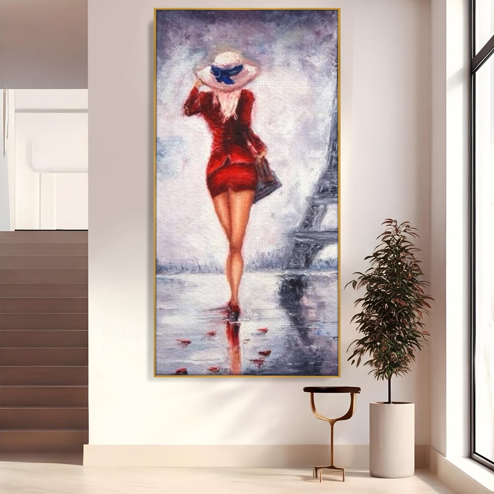Tablou Canvas Premium LuxCanva® E1047, Rendez-Vous la Turnul, Paris, Strazi, Pasi, Rochie, Parizian, Living Room, Culori vibrante