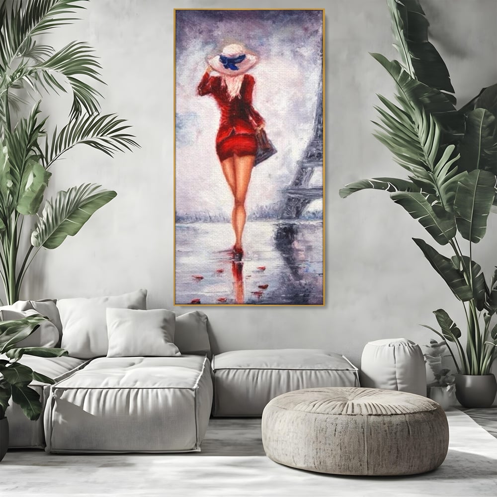 Tablou Canvas Premium LuxCanva® E1047, Rendez-Vous la Turnul, Paris, Strazi, Pasi, Rochie, Parizian, Living Room, Culori vibrante