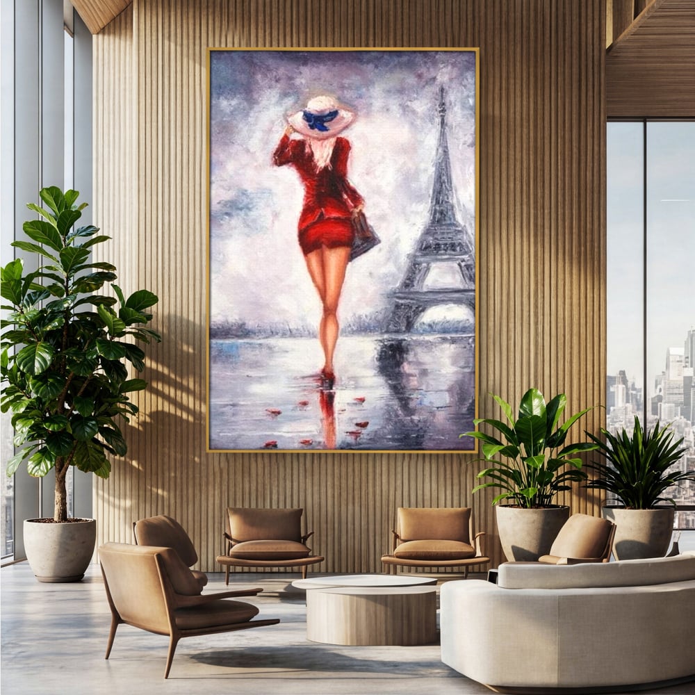 Tablou Canvas Premium LuxCanva® E1047, Rendez-Vous la Turnul, Paris, Strazi, Pasi, Rochie, Parizian, Living Room, Culori vibrante
