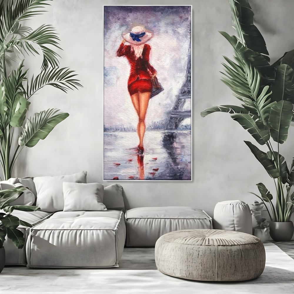 Tablou Canvas Premium LuxCanva® E1047, Rendez-Vous la Turnul, Paris, Strazi, Pasi, Rochie, Parizian, Living Room, Culori vibrante
