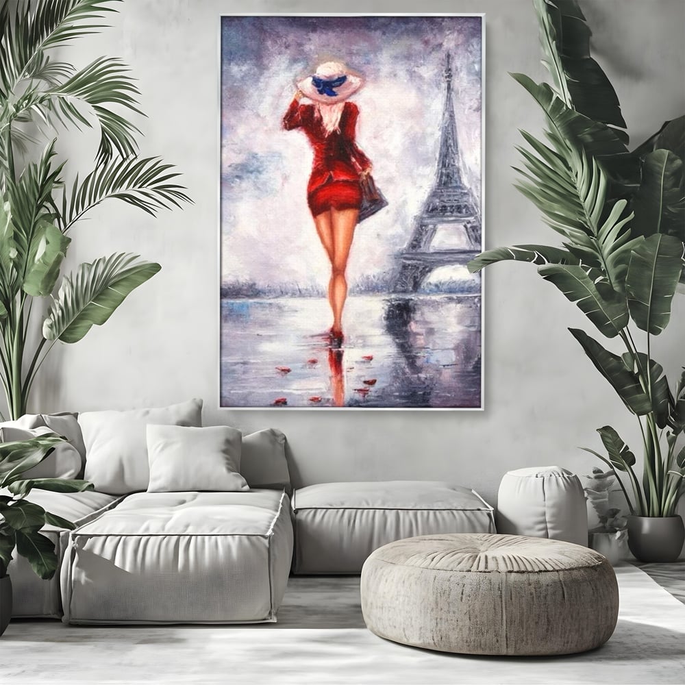 Tablou Canvas Premium LuxCanva® E1047, Rendez-Vous la Turnul, Paris, Strazi, Pasi, Rochie, Parizian, Living Room, Culori vibrante