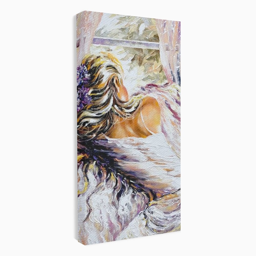 Leinwandbilder Premium LuxCanva® E1050, Morgen eines Träumers, Sonnenaufgang, Fenster, Gedanken, Fee, Magie, Wohnzimmer, Lebendige Farben
