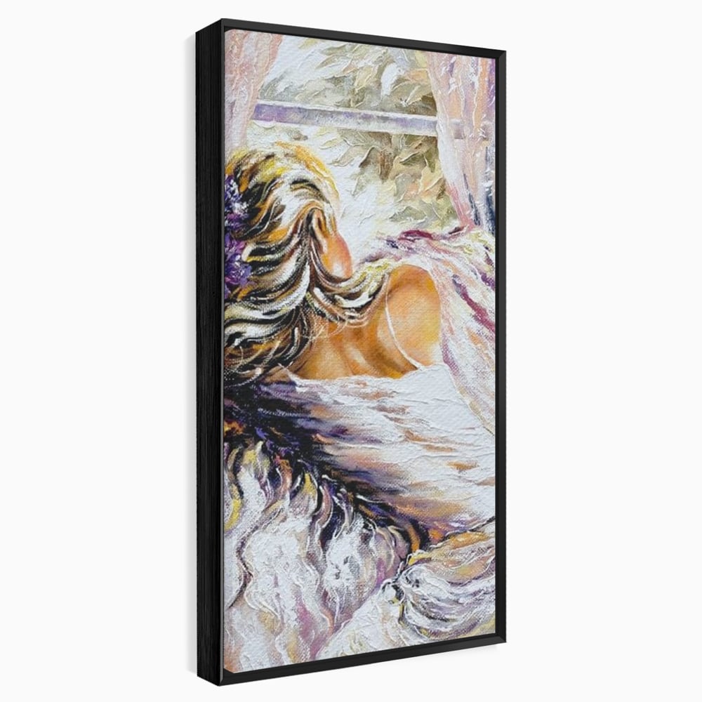 Leinwandbilder Premium LuxCanva® E1050, Morgen eines Träumers, Sonnenaufgang, Fenster, Gedanken, Fee, Magie, Wohnzimmer, Lebendige Farben