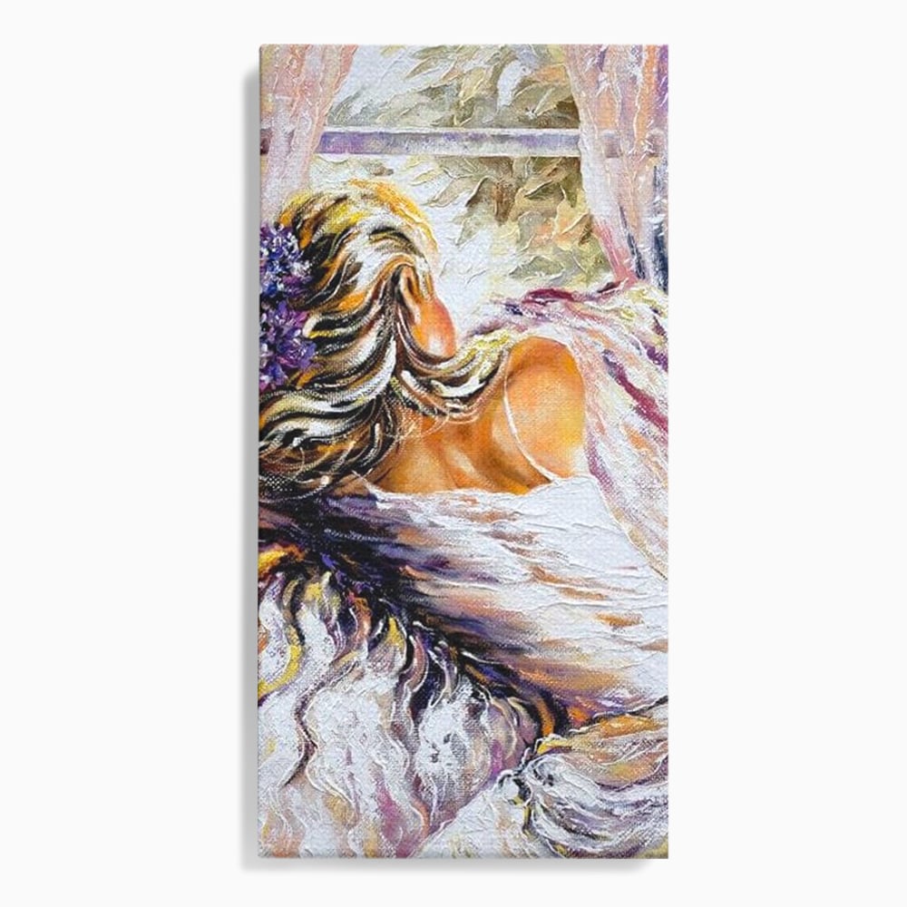 Leinwandbilder Premium LuxCanva® E1050, Morgen eines Träumers, Sonnenaufgang, Fenster, Gedanken, Fee, Magie, Wohnzimmer, Lebendige Farben