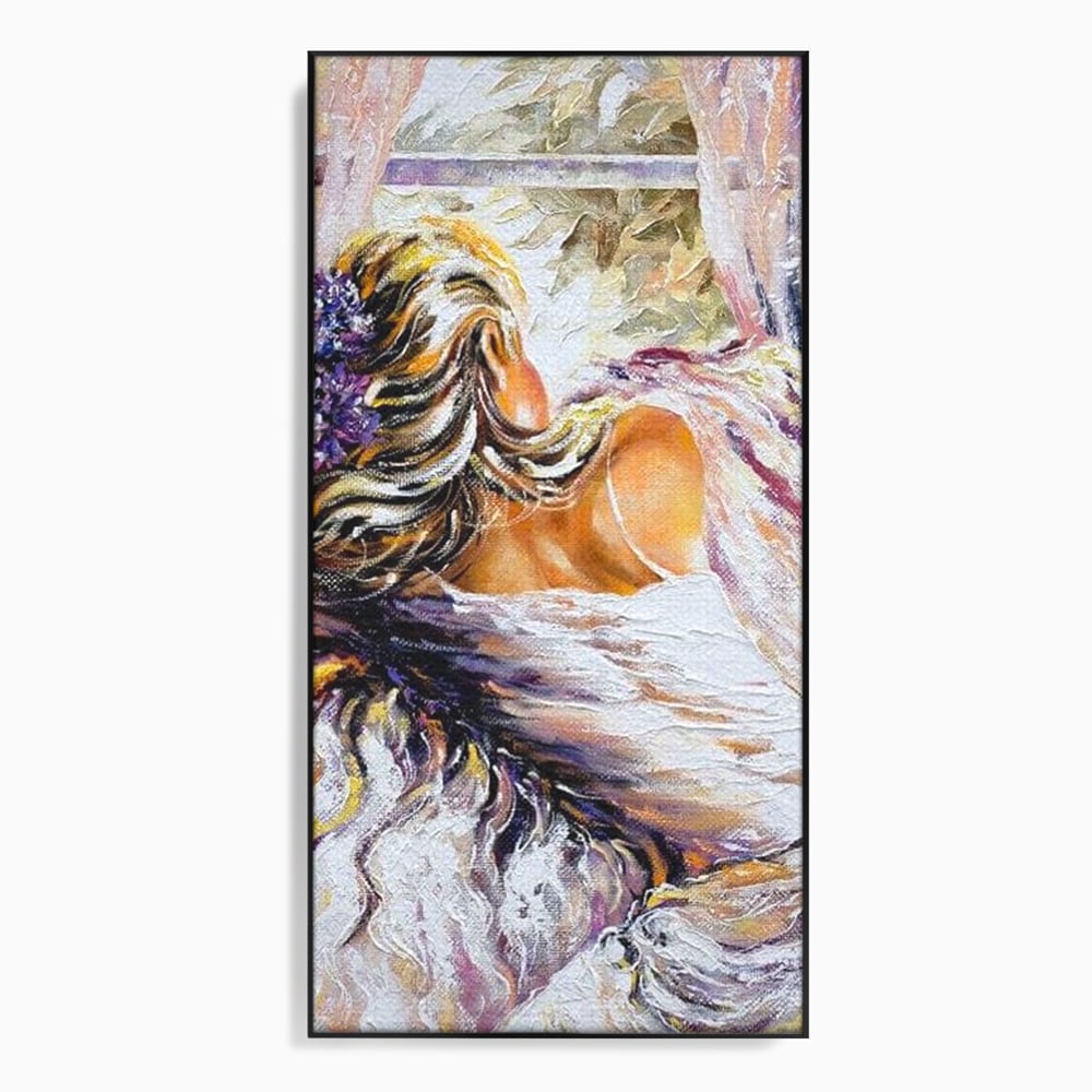 Leinwandbilder Premium LuxCanva® E1050, Morgen eines Träumers, Sonnenaufgang, Fenster, Gedanken, Fee, Magie, Wohnzimmer, Lebendige Farben
