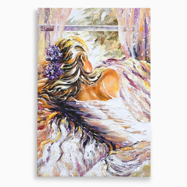 Leinwandbilder Premium LuxCanva® E1050, Morgen eines Träumers, Sonnenaufgang, Fenster, Gedanken, Fee, Magie, Wohnzimmer, Lebendige Farben