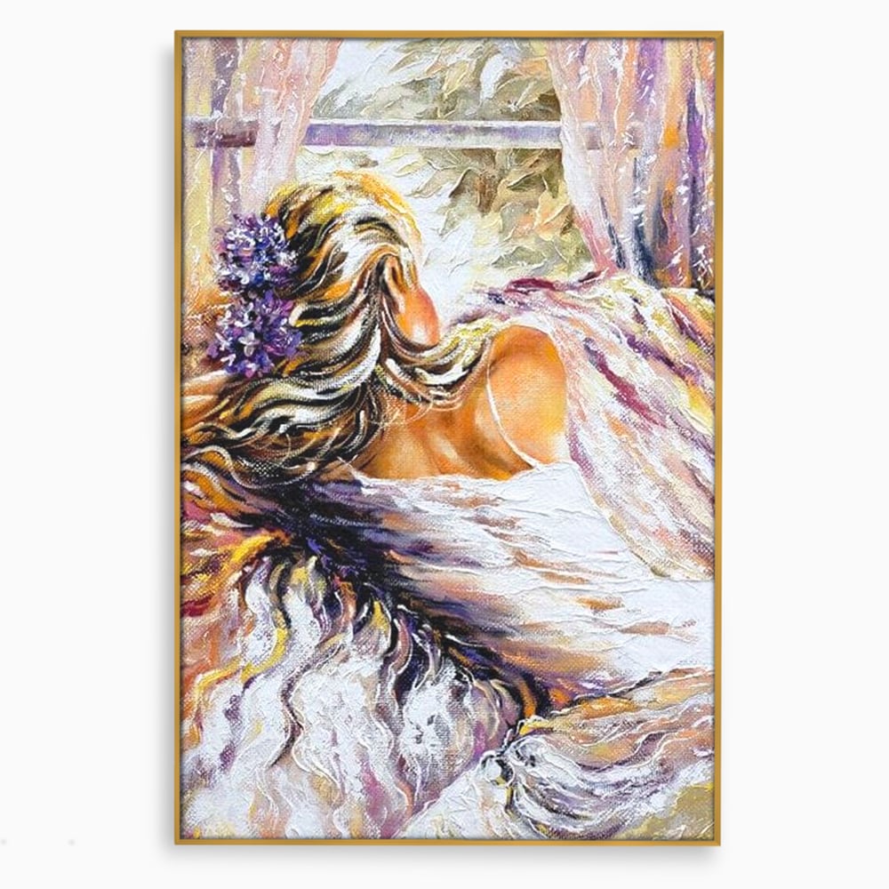 Leinwandbilder Premium LuxCanva® E1050, Morgen eines Träumers, Sonnenaufgang, Fenster, Gedanken, Fee, Magie, Wohnzimmer, Lebendige Farben