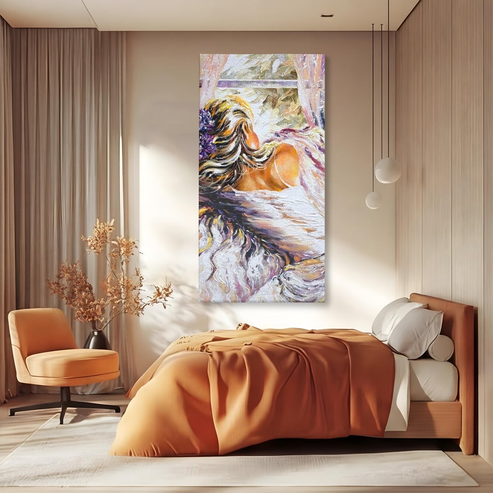 Leinwandbilder Premium LuxCanva® E1050, Morgen eines Träumers, Sonnenaufgang, Fenster, Gedanken, Fee, Magie, Wohnzimmer, Lebendige Farben