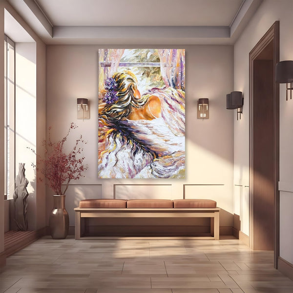 Leinwandbilder Premium LuxCanva® E1050, Morgen eines Träumers, Sonnenaufgang, Fenster, Gedanken, Fee, Magie, Wohnzimmer, Lebendige Farben
