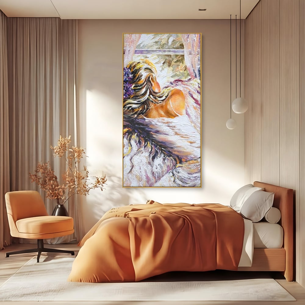 Leinwandbilder Premium LuxCanva® E1050, Morgen eines Träumers, Sonnenaufgang, Fenster, Gedanken, Fee, Magie, Wohnzimmer, Lebendige Farben
