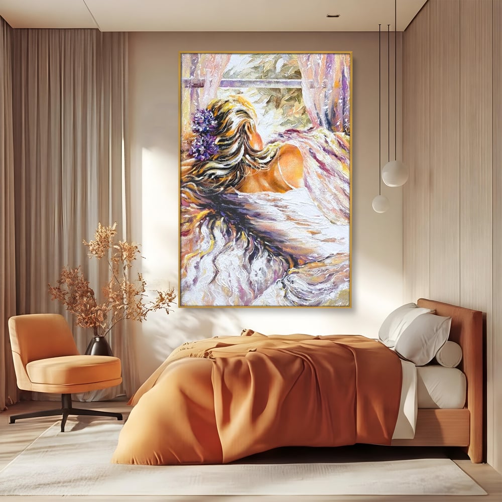 Leinwandbilder Premium LuxCanva® E1050, Morgen eines Träumers, Sonnenaufgang, Fenster, Gedanken, Fee, Magie, Wohnzimmer, Lebendige Farben