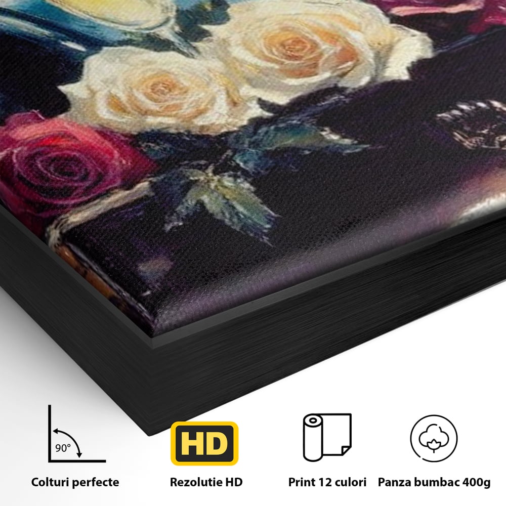 Tablou Canvas Premium LuxCanva® E1052, Sampanie la Tarmul Marii, Valuri, Pahare, Lux, Trandafiri, Exotic, Living Room, Culori vibrante