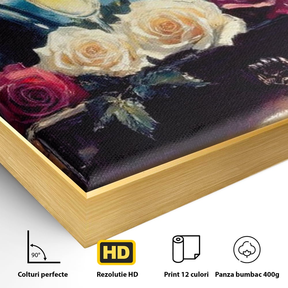 Tablou Canvas Premium LuxCanva® E1052, Sampanie la Tarmul Marii, Valuri, Pahare, Lux, Trandafiri, Exotic, Living Room, Culori vibrante