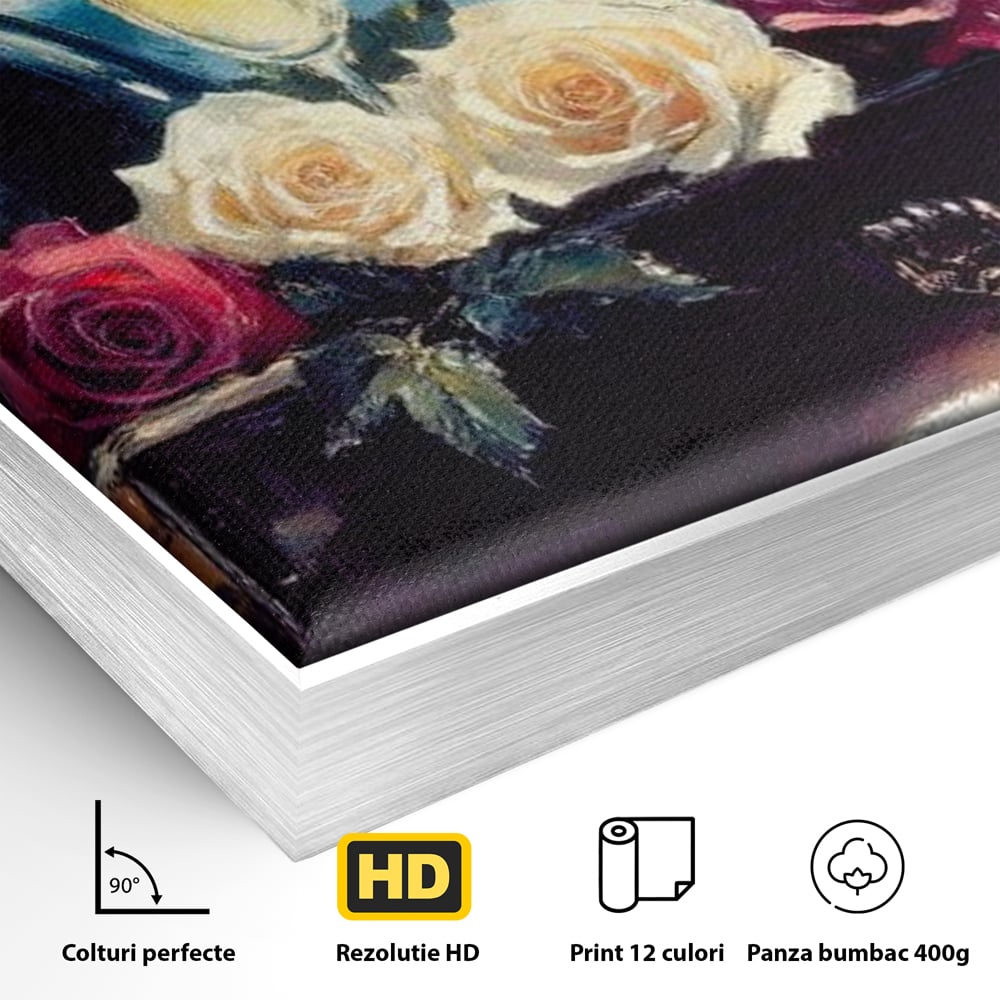 Tablou Canvas Premium LuxCanva® E1052, Sampanie la Tarmul Marii, Valuri, Pahare, Lux, Trandafiri, Exotic, Living Room, Culori vibrante