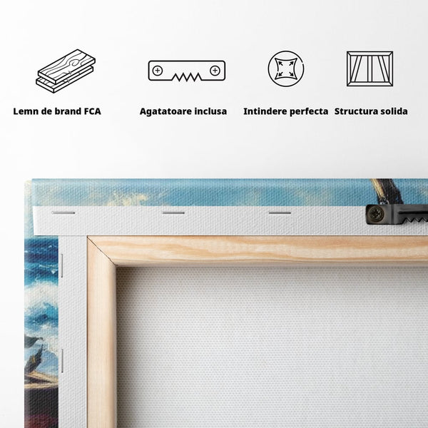 Tablou Canvas Premium LuxCanva® E1052, Sampanie la Tarmul Marii, Valuri, Pahare, Lux, Trandafiri, Exotic, Living Room, Culori vibrante