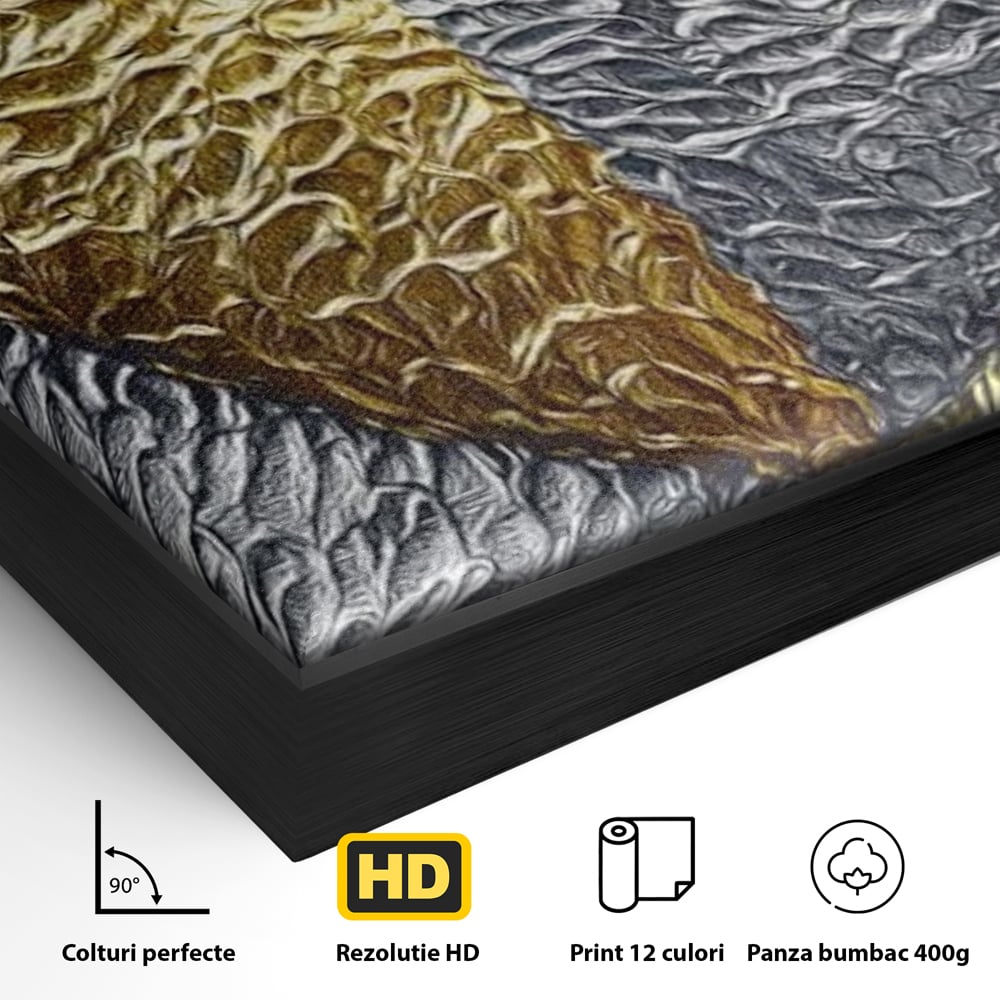 Tablou Canvas Premium LuxCanva® E1053, Inima Dualitatii, Aur, Argint, Stralucire, Textura, Simbolism, Living Room, Culori vibrante