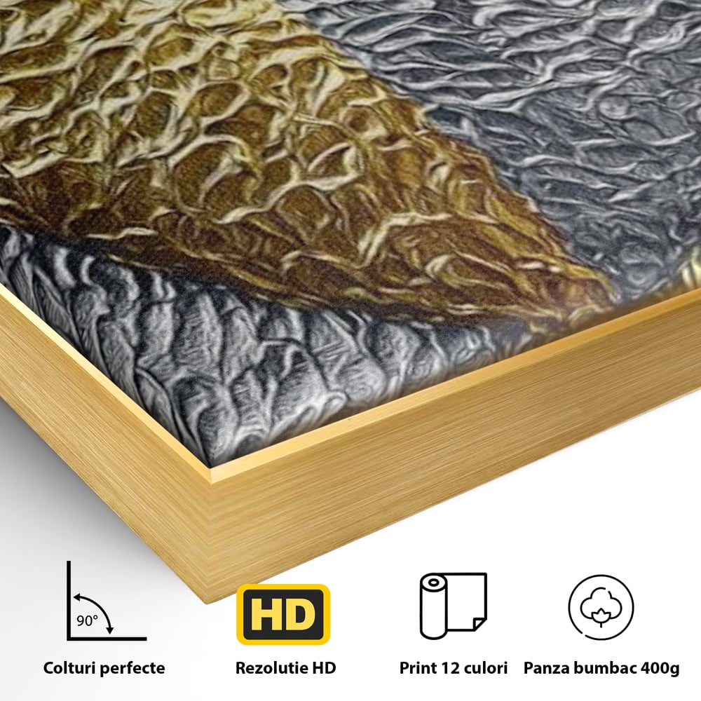 Tablou Canvas Premium LuxCanva® E1053, Inima Dualitatii, Aur, Argint, Stralucire, Textura, Simbolism, Living Room, Culori vibrante