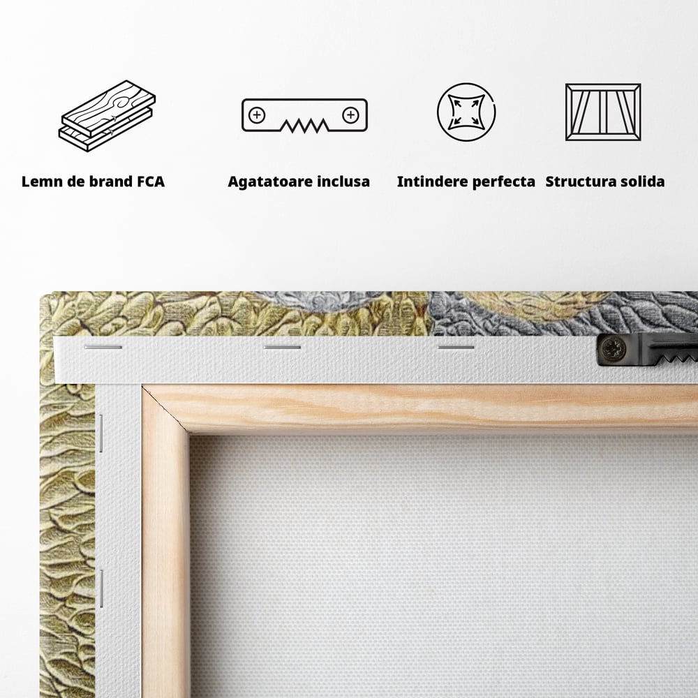Tablou Canvas Premium LuxCanva® E1053, Inima Dualitatii, Aur, Argint, Stralucire, Textura, Simbolism, Living Room, Culori vibrante