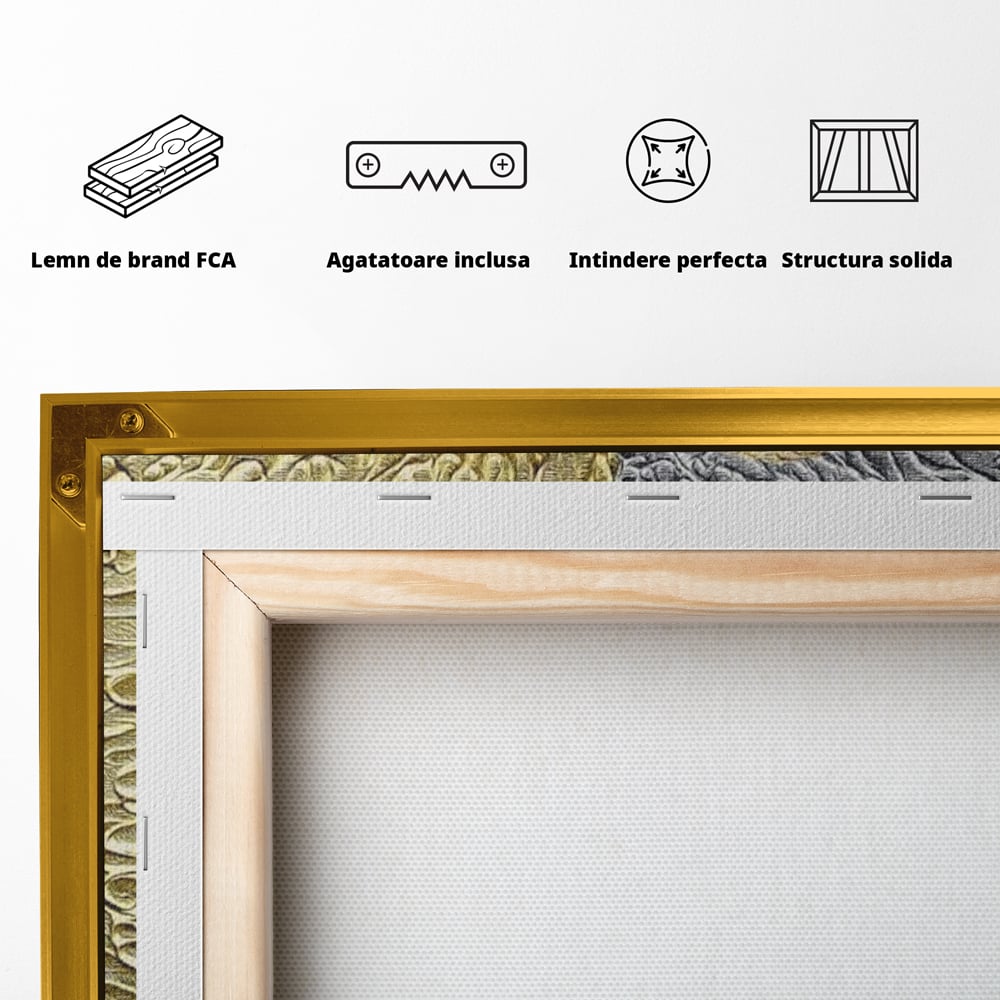 Tablou Canvas Premium LuxCanva® E1053, Inima Dualitatii, Aur, Argint, Stralucire, Textura, Simbolism, Living Room, Culori vibrante