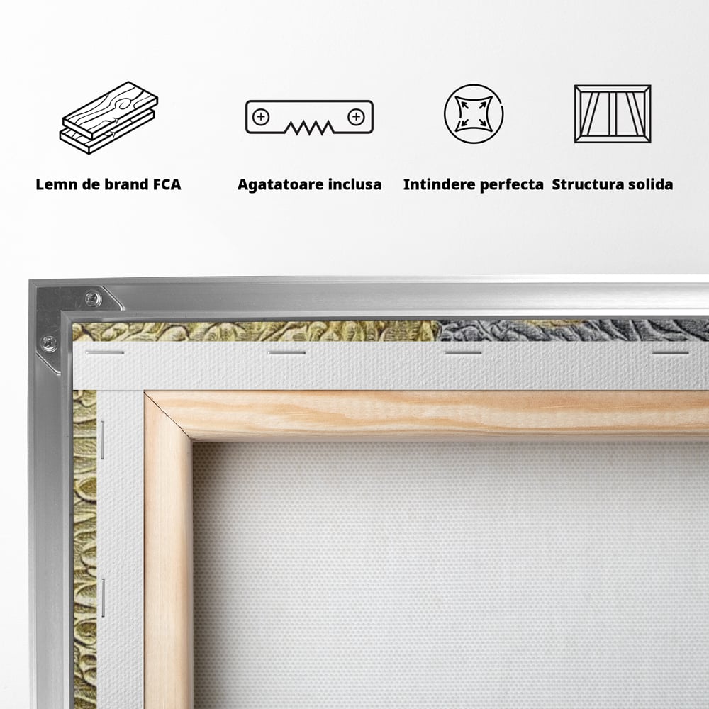 Tablou Canvas Premium LuxCanva® E1053, Inima Dualitatii, Aur, Argint, Stralucire, Textura, Simbolism, Living Room, Culori vibrante