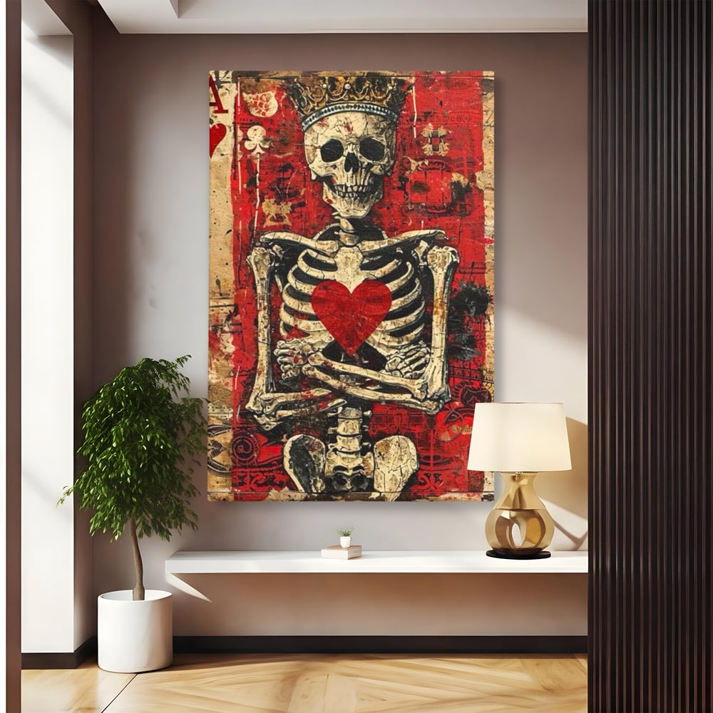 Tablou Canvas Premium LuxCanva® E1055, Regele de Inima Rosie, Carte, Joc, As, Regalitate, Putere, Living Room, Culori vibrante