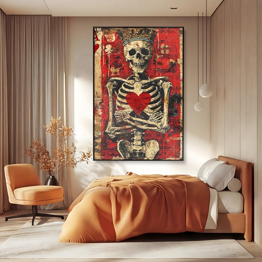 Tablou Canvas Premium LuxCanva® E1055, Regele de Inima Rosie, Carte, Joc, As, Regalitate, Putere, Living Room, Culori vibrante