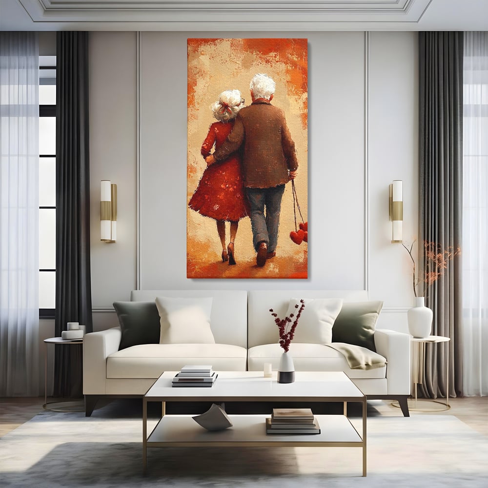 Tablou Canvas Premium, LuxCanva® E1056, Impreuna, Pana la Capat, Dragoste, Varsta, Batranete, Pasi, Plimbare, Sprijin, Timp, Mana, Drum, Cuplu, Tandrete, Eternitate, Living, Dormitor