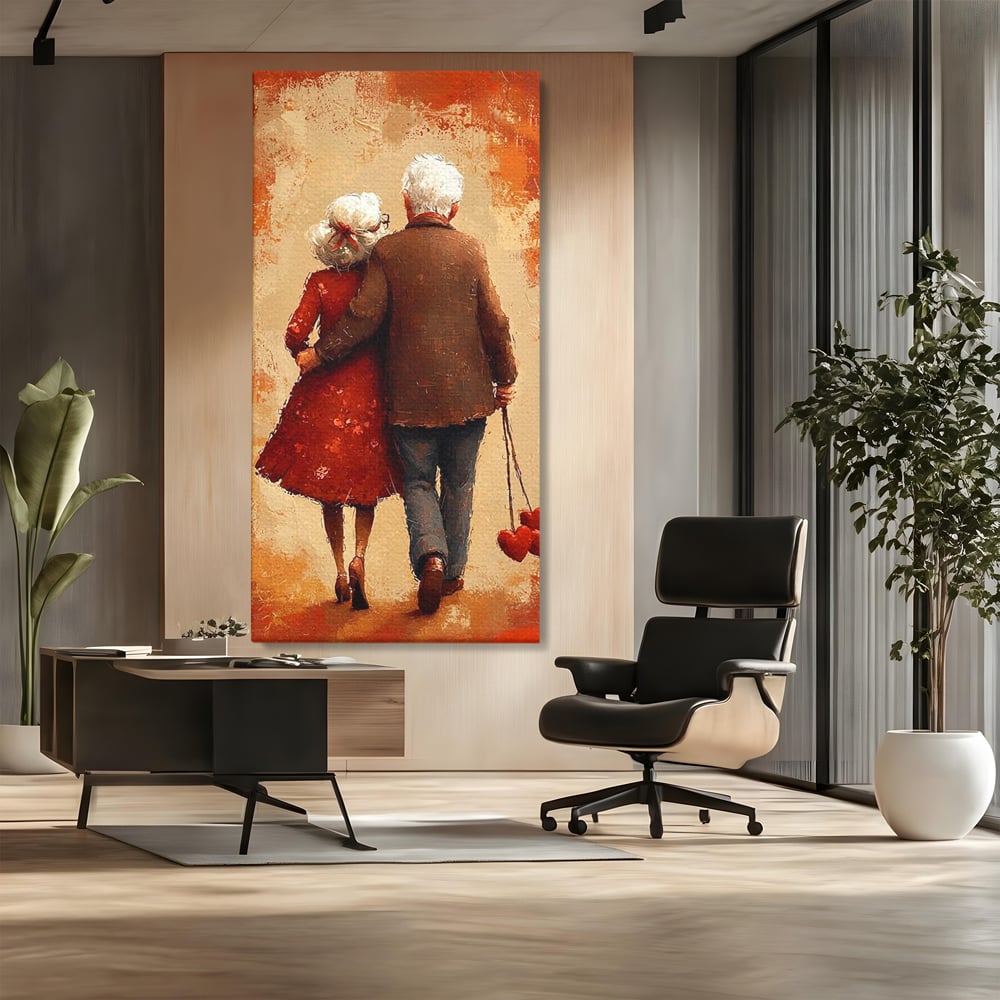 Tablou Canvas Premium, LuxCanva® E1056, Impreuna, Pana la Capat, Dragoste, Varsta, Batranete, Pasi, Plimbare, Sprijin, Timp, Mana, Drum, Cuplu, Tandrete, Eternitate, Living, Dormitor