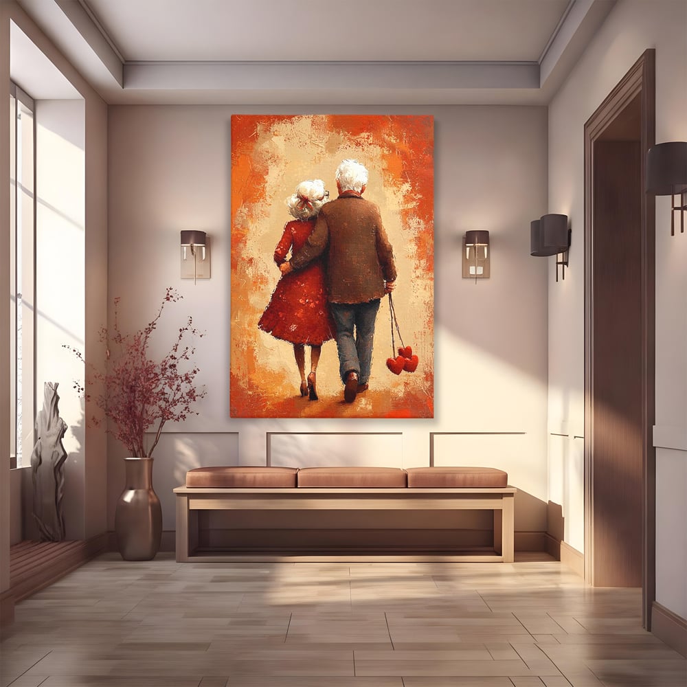 Tablou Canvas Premium, LuxCanva® E1056, Impreuna, Pana la Capat, Dragoste, Varsta, Batranete, Pasi, Plimbare, Sprijin, Timp, Mana, Drum, Cuplu, Tandrete, Eternitate, Living, Dormitor