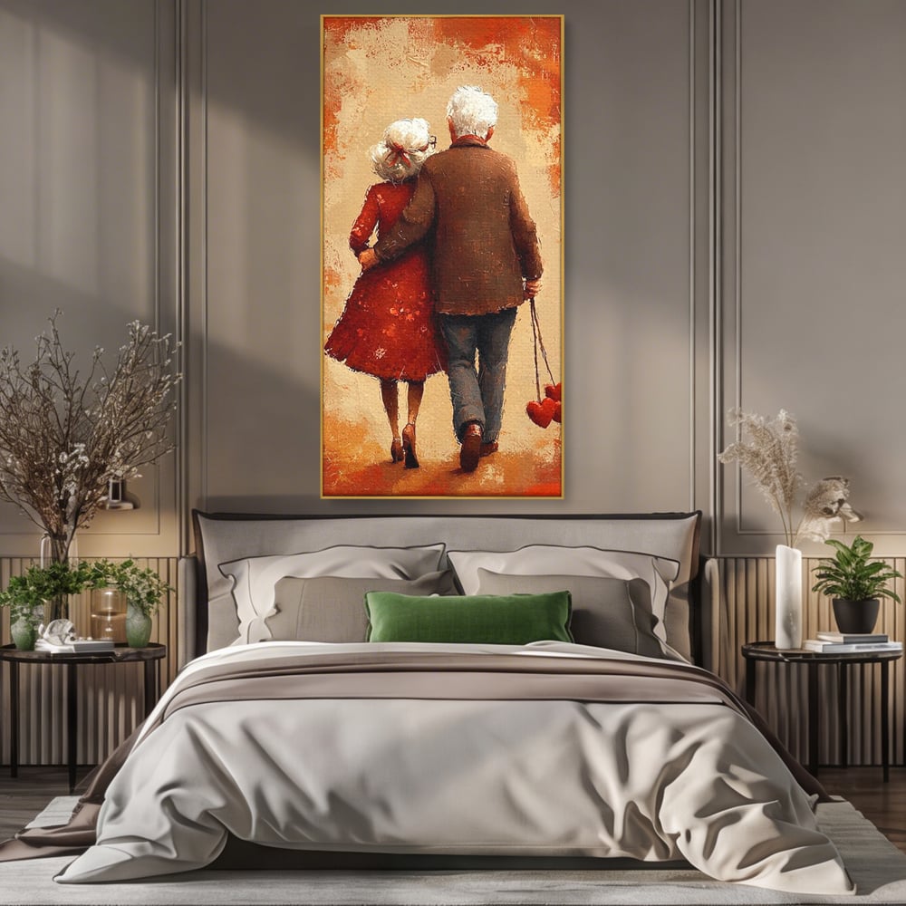 Tablou Canvas Premium, LuxCanva® E1056, Impreuna, Pana la Capat, Dragoste, Varsta, Batranete, Pasi, Plimbare, Sprijin, Timp, Mana, Drum, Cuplu, Tandrete, Eternitate, Living, Dormitor