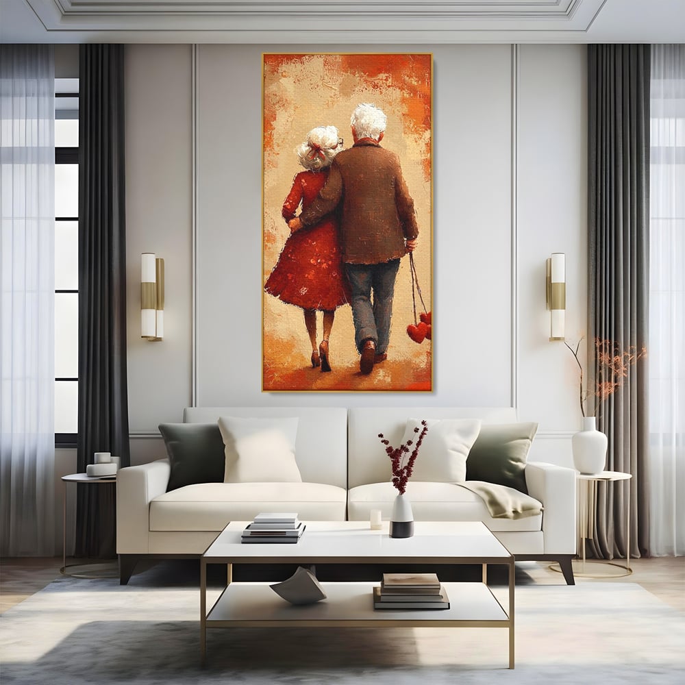 Tablou Canvas Premium, LuxCanva® E1056, Impreuna, Pana la Capat, Dragoste, Varsta, Batranete, Pasi, Plimbare, Sprijin, Timp, Mana, Drum, Cuplu, Tandrete, Eternitate, Living, Dormitor