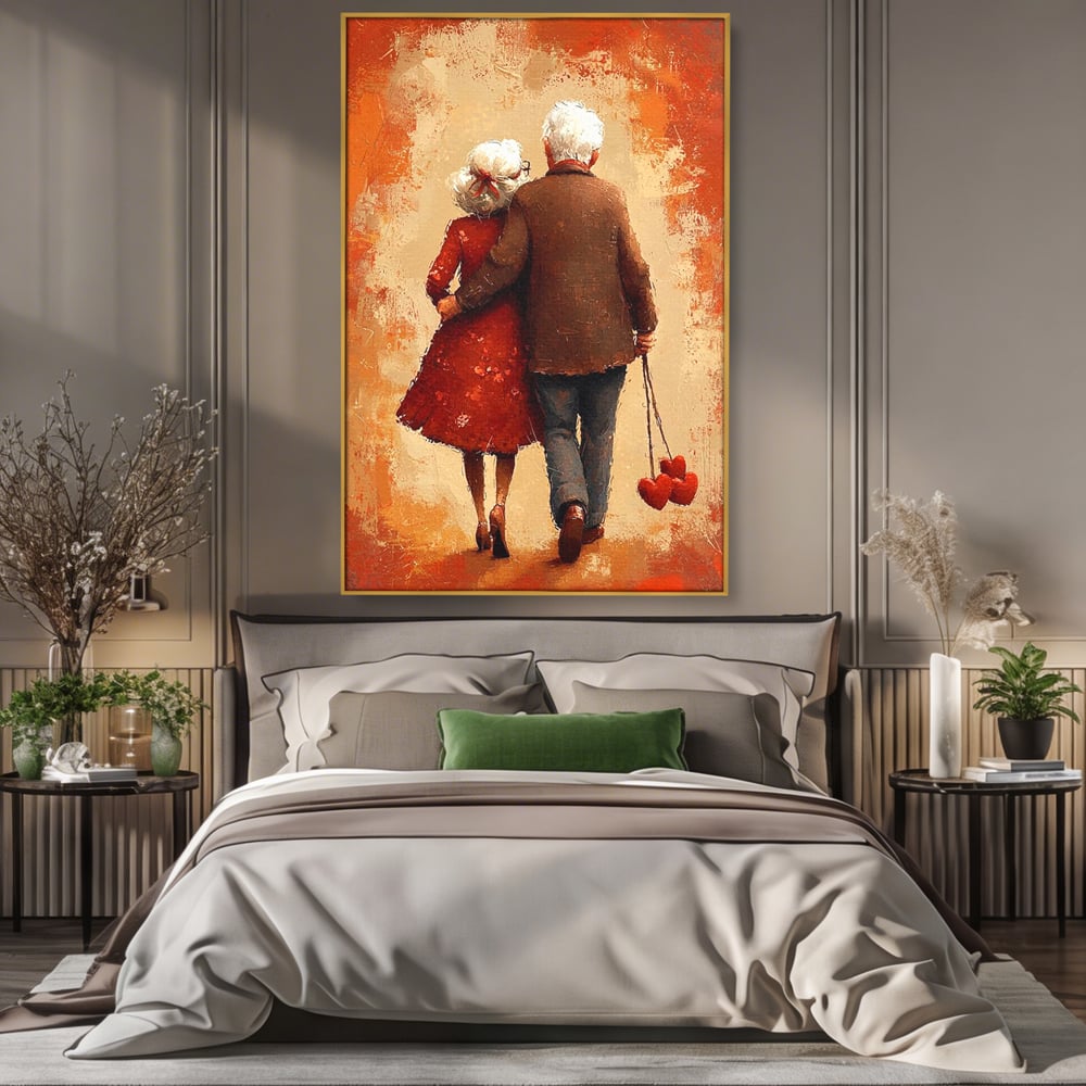 Tablou Canvas Premium, LuxCanva® E1056, Impreuna, Pana la Capat, Dragoste, Varsta, Batranete, Pasi, Plimbare, Sprijin, Timp, Mana, Drum, Cuplu, Tandrete, Eternitate, Living, Dormitor