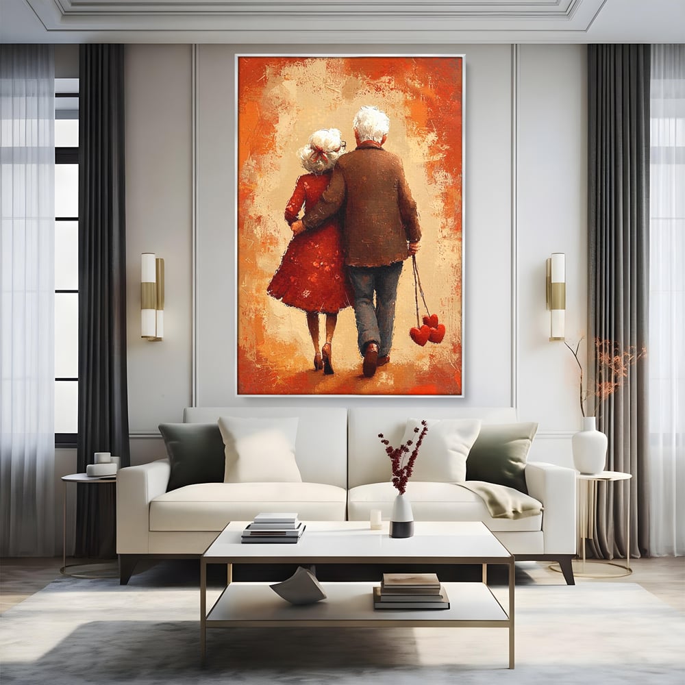 Tablou Canvas Premium, LuxCanva® E1056, Impreuna, Pana la Capat, Dragoste, Varsta, Batranete, Pasi, Plimbare, Sprijin, Timp, Mana, Drum, Cuplu, Tandrete, Eternitate, Living, Dormitor